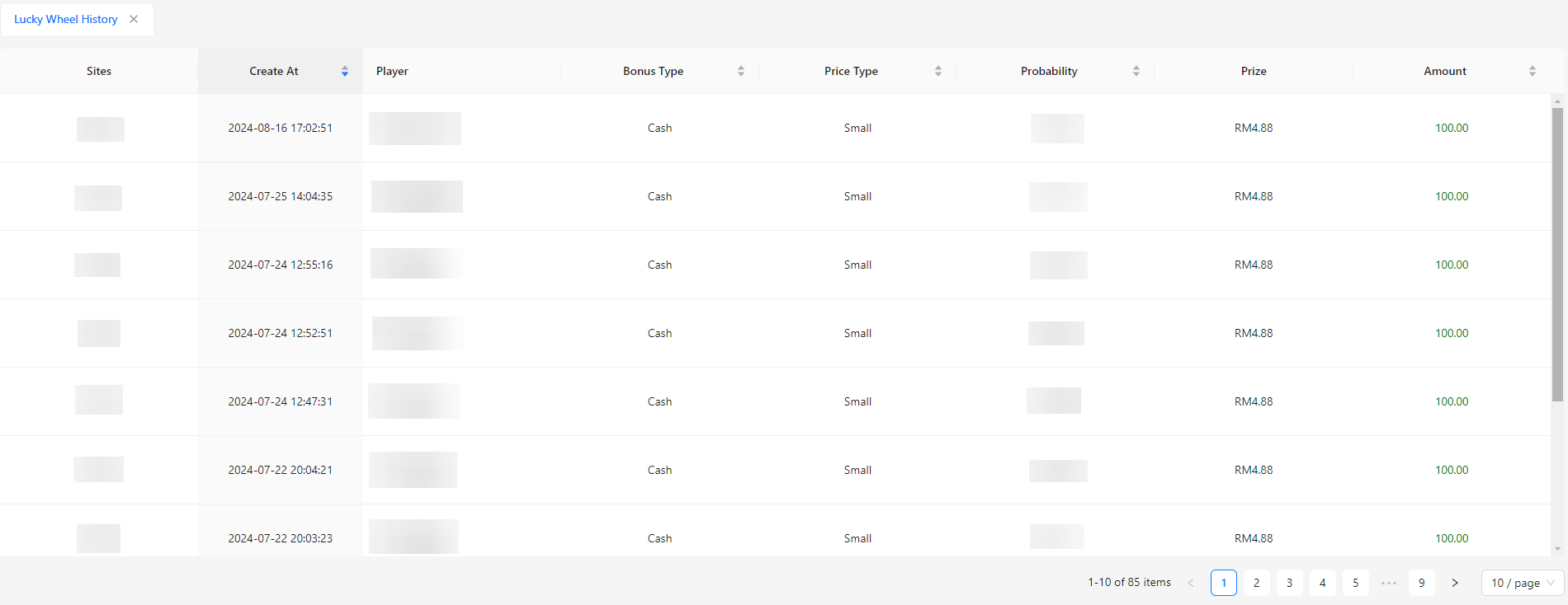 Lucky Wheel History Listing Image
