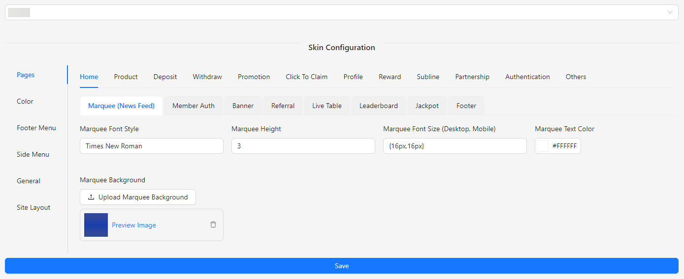 Skin Config With Selected Site Image