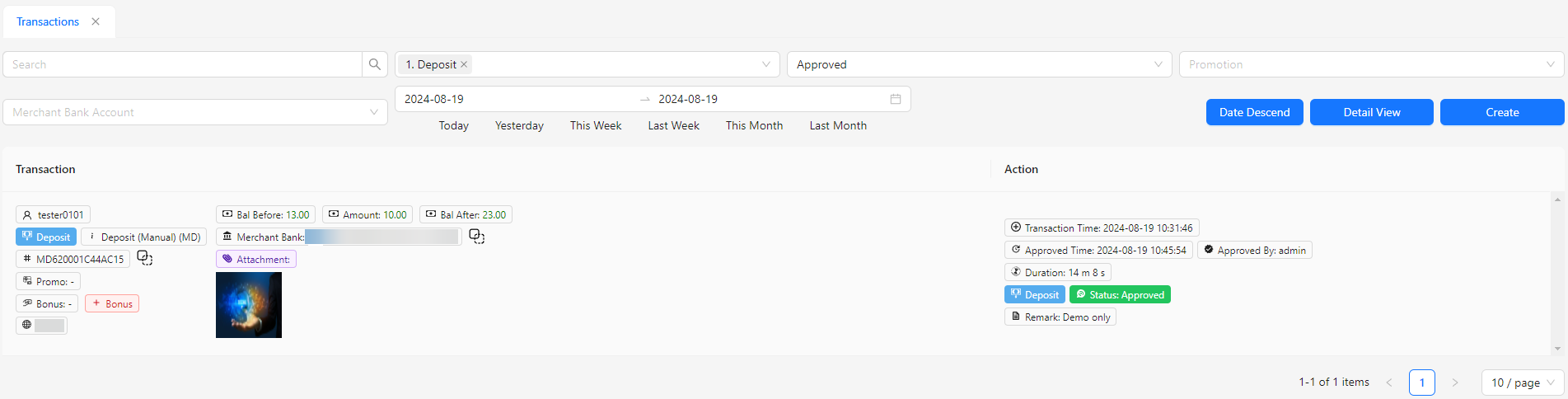 Trasaction with Approved Image