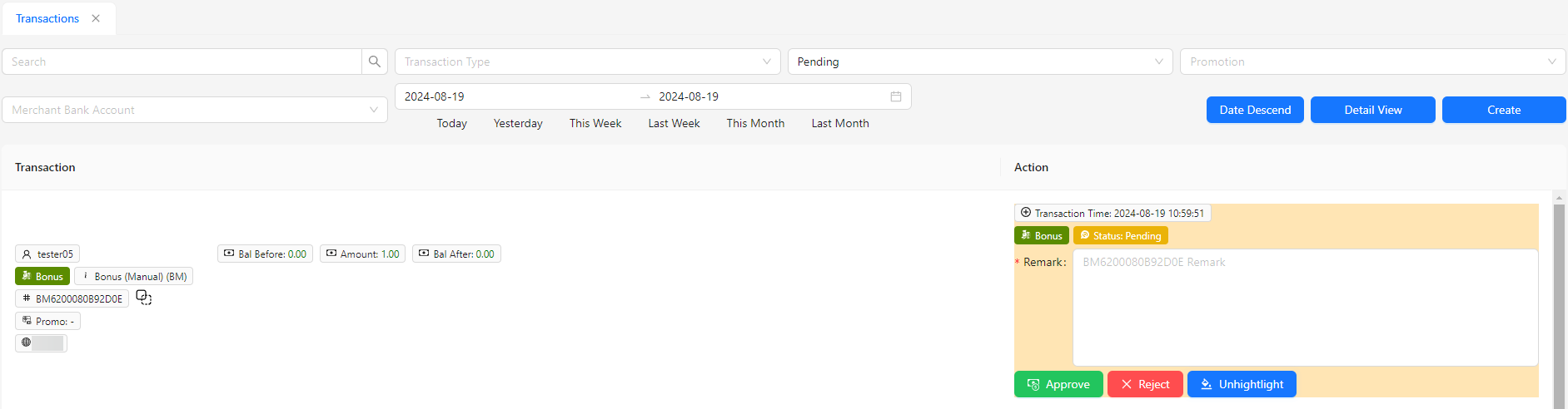 Trasaction with Highlight Image