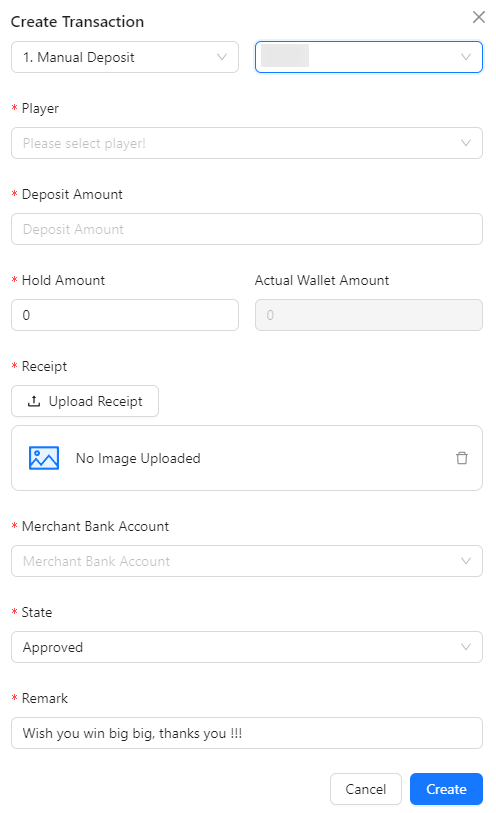 Manual Deposit Transaction Image