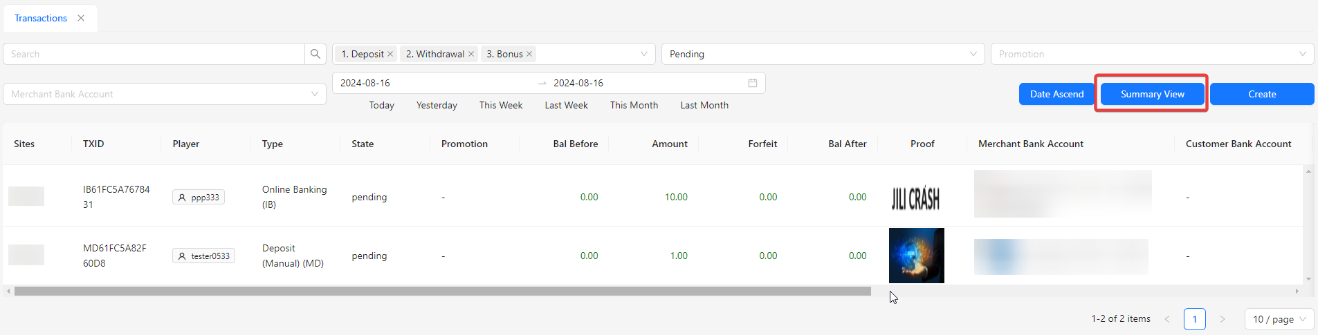 Transaction Detail View Image